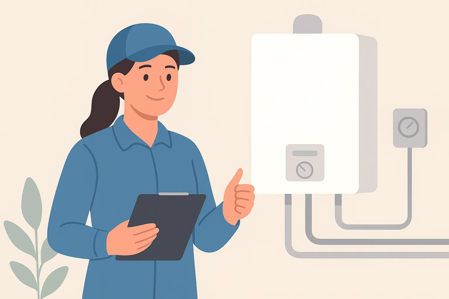 female hold a boiler quote in front of boiler